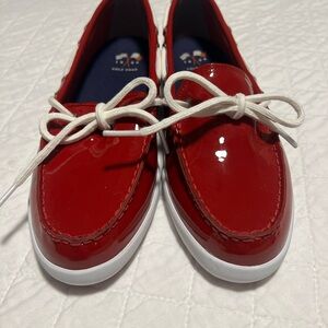 Cole Haan 1928 Red Patent Boat Shoes White Laces Slip-On Flats